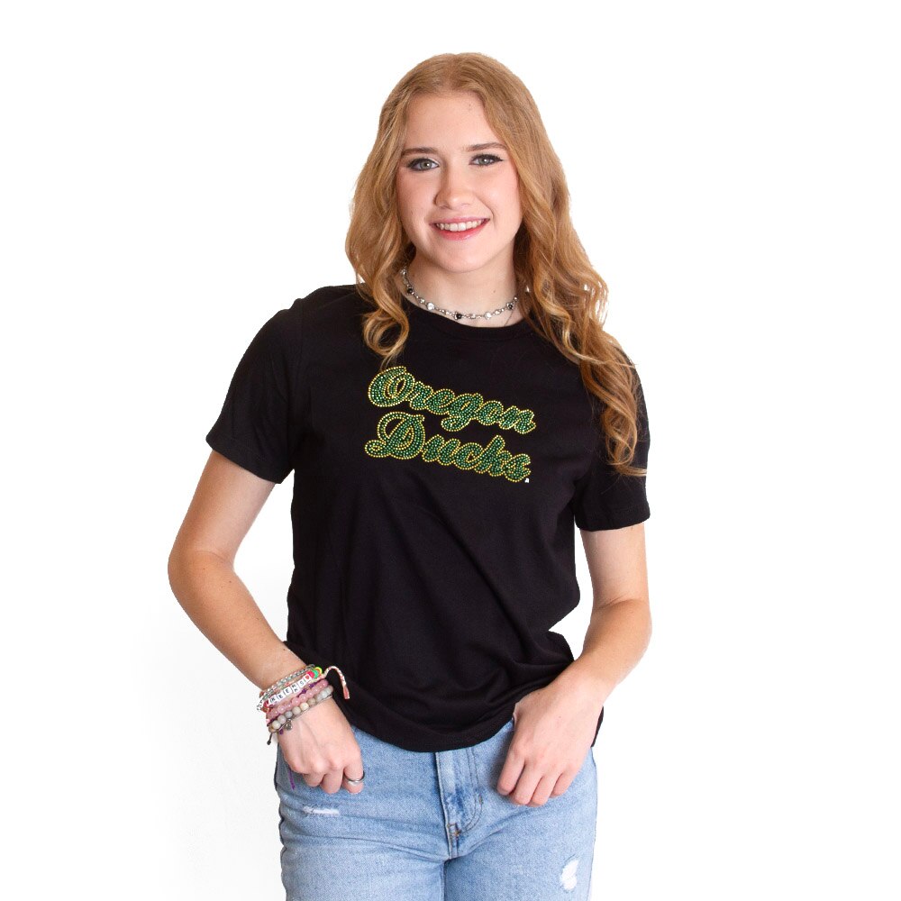 Ducks Spirit, Summit, Black, Crew Neck, Cotton, Women, Rhinestone design, T-Shirt, 838522